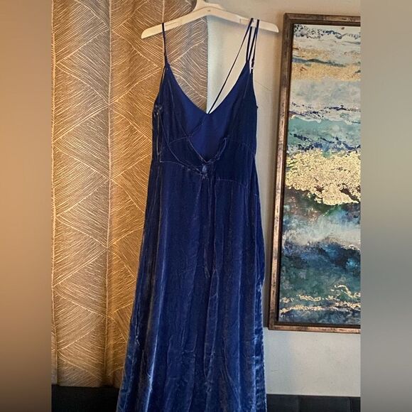 For Love And Lemons Maxi Dress Womens Sz M  Cobalt Blue Velvet Full Length Open - Picture 8 of 16